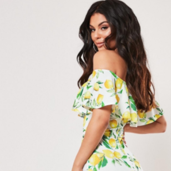 Host Pic🎉Yellow lemon print bardot dress Small/Me - Picture 5 of 8